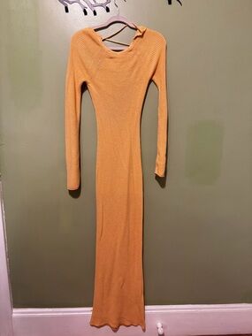 Fitted Long Sleeve Yellow Maxi Sweater Dress